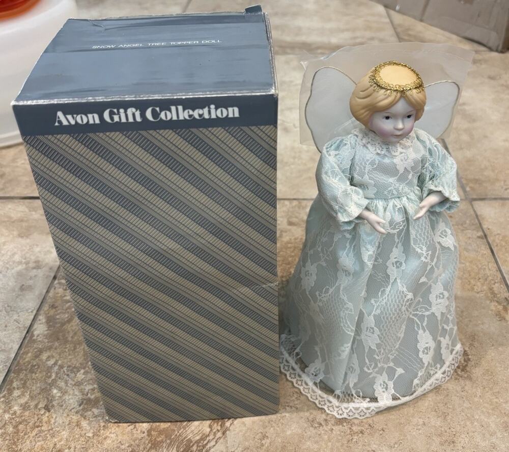 Vintage Avon Gift Collection Snow Angel Tree Topper Doll Porcelain Face w/ Box